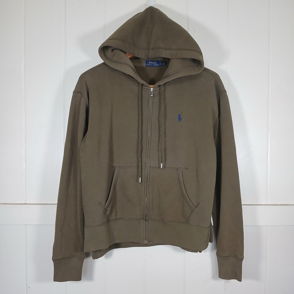 Polo Ralph Lauren Full Zip Hoodie Women Small Olive Green Fleece Pony Logo